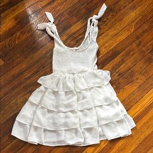 White Tiered Dress with Bow Straps